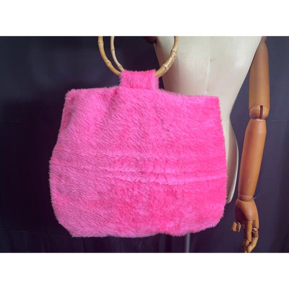 Pink Fury Purse, Created with Vintage Fabric, Ring Handles, One of A Kind - Picture 1 of 6